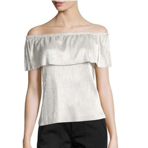 A.N.A Off The Shoulder Shine Top in Pale Silver